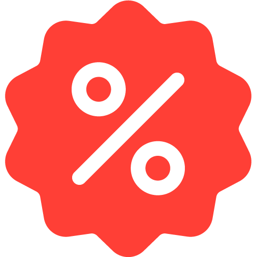 Icône de remise rouge avec symbole de pourcentage