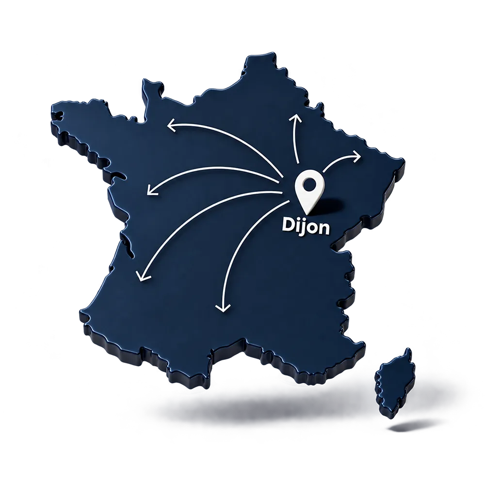 carte de france avec localisation à dijon et rayonnement national