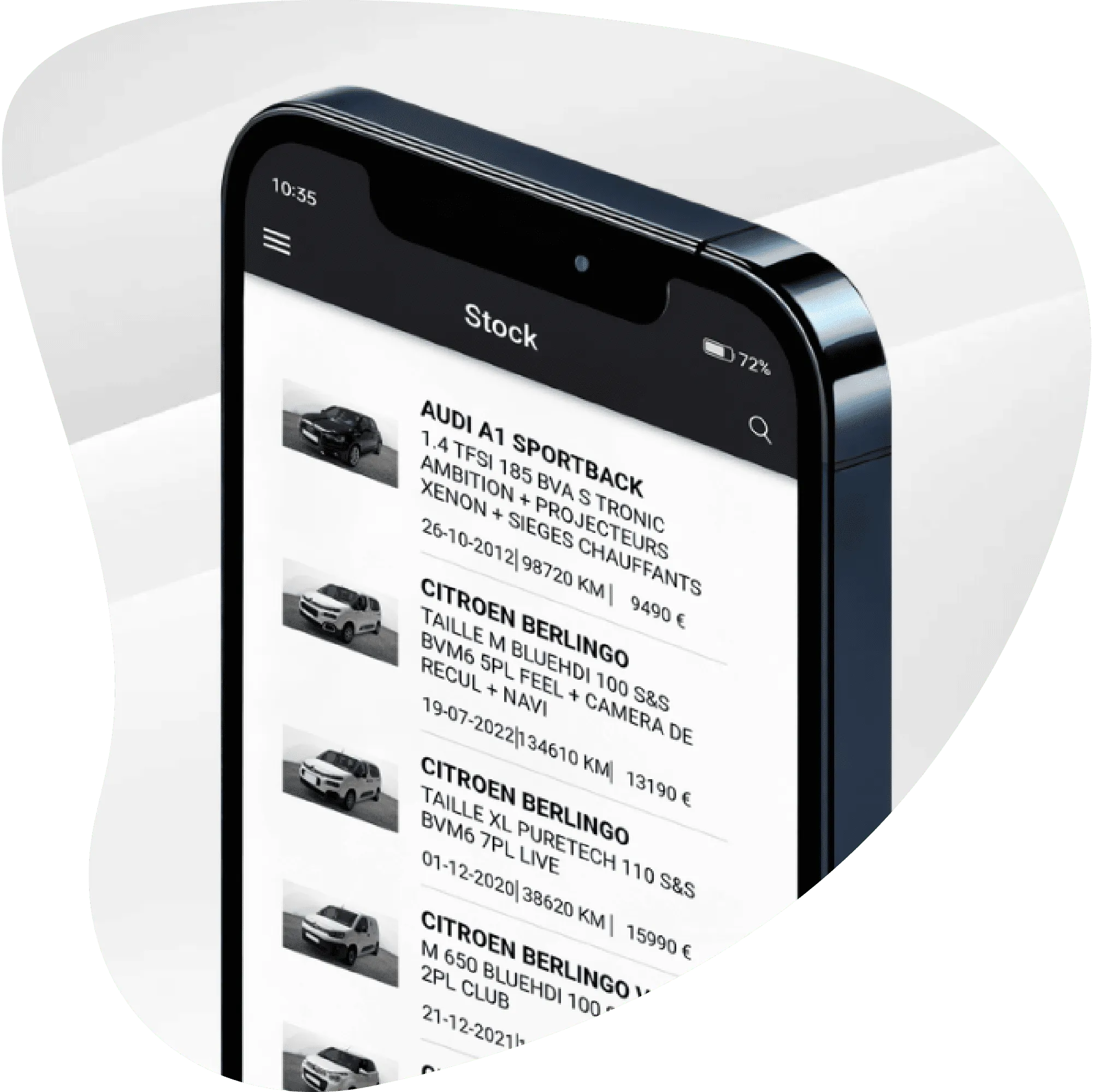 Application mobile permettant d’acc&eacute;der au stock de v&eacute;hicules pour professionnels de l’automobile